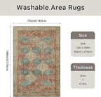 Bavni 6x9 Area Rugs for Living Room, Machine Washable Rug Non Slip, Vintage Chenille Distressed Print Carpet, Large Low Pile Ultra-Thin Lightweight Rugs for Bedroom, Dining Room, Office, Blue/Tan/Red