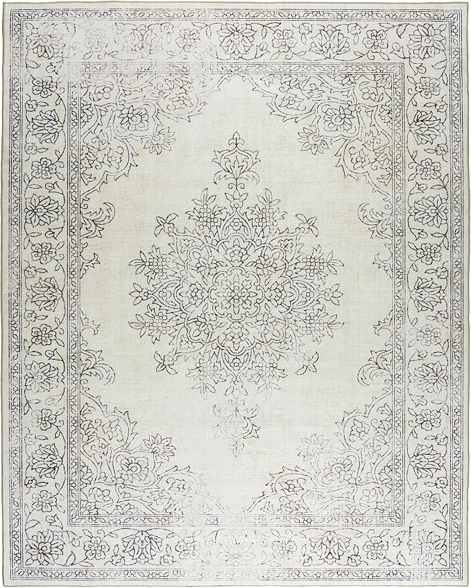 ReaLife Rugs Machine Washable Area Rug - Living Room Bedroom Bathroom Kitchen Entryway Office - Padded Low Pile Stain Resistant Premium - Boho Farmhouse Vintage - Paige - Ivory 7'6" x 9'6"