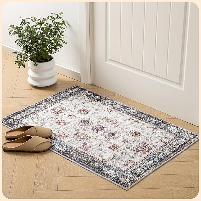 Istana Area Rug 2x4 - Multi Colors 2x4 Washable Rug Non Slip - Pet Friendly Living Room Rug - Non Shedding Washable Rugs for Bedroom - Foldable Bathroom Rugs