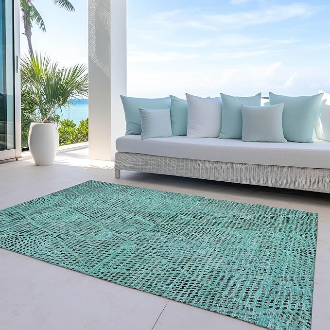 Addison Rugs Chantille ACN591 Teal 8' x 10' Indoor Outdoor Area Rug, Easy Clean, Machine Washable, Non Shedding, Bedroom, Living Room, Dining Room, Kitchen, Patio Rug