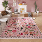 Rugcomf Living Room Rug 6x9 Machine Washable Boho Area Rug Non Slip Floral Vintage Low Pile Large Carpet for Bedroom, Farmhouse, Dining Room, Kids Playroom(Pink)