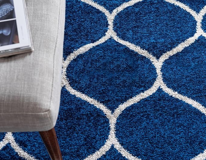 Rugs.com Lattice Frieze Collection Rug – 7' 10 Octagon Navy Blue Medium Rug Perfect for Living Rooms, Kitchens, Entryways