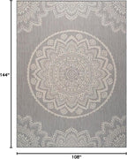 CAMILSON Outdoor Rug 9x12 Modern Area Rugs for Large Indoor and Outdoor Patios and Porches - Waterproof Washable Non-Shedding Easy-to-Clean Outside Carpet (9 x 12, Medallion - Grey/White)
