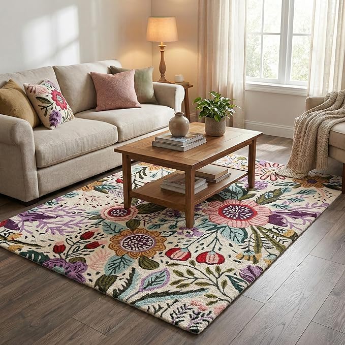 Hand-Tufted Floral Area Rug - Colorful Garden Design with Beautiful Flower Patterns - Modern Style Premium Carpet for Living Room & Bedroom or Kitchen (2.6'x8')