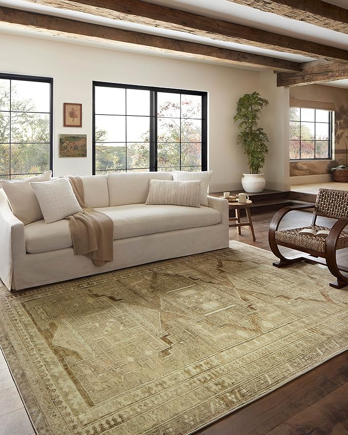 Loloi Magnolia Home by Joanna Gaines Sinclair Collection SIN-02 Khaki/Tobacco 2'-3" x 7'-6", .25" Pile Height, Machine Washable, Runner Rug