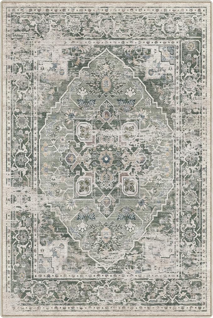 LUMI Washable Area Rug 5x8 for Living Room, Ultra Soft Stain Resistant Carpet with Non Slip Rubber Backing, Non-Shedding Low Pile Rugs for Bedroom, Dining Room, Indoor, Office