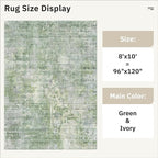 Abstract Rug 8x10 Large Living Room Rugs Neutral Modern Washable Area Rugs for Bedroom Dining Room Non-Slip Stain Resistant Foldable Thin Rug Green