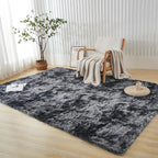 Andency 6x9 Area Rugs, Large Shag Fluffy Soft Shaggy Rugs for Living Room Bedroom, Non-Slip Tie-Dyed Dark Grey Thick Plush Carpet for Kids Girls and Boys, Dorm Nursery Home Decor Aesthetic