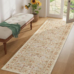 DUKINO 2x6 Runner Rug for Hallway, Washable Vintage Floral Kitchen Rug with Non Slip Backing, Soft Low Pile Throw Carpet Runner for Kitchen, Laundry, Hallway, Bathroom, Beige