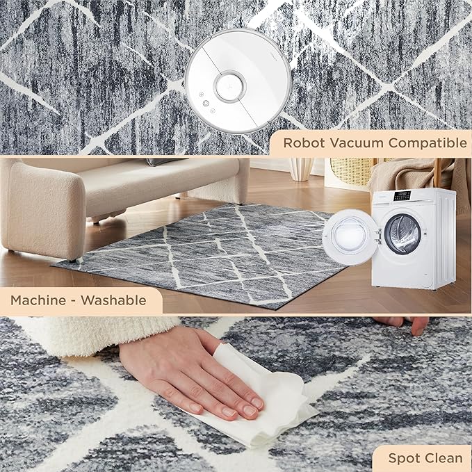Bedsure 5x7 Area Rugs for Living Room, Machine Washable Modern Style Rug, Non-Slip Backing, Non-Shedding, Low Pile Easy Care Throw Carpet for Bedroom Dining Room, Charcoal Gray