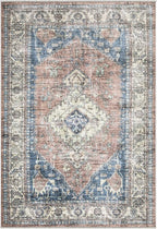 Bloom Rugs Caria Washable Non-Slip 6x9 Rug - Coral Pink/Ocean Blue Traditional Area Rug for Living Room, Bedroom, Dining Room, and Kitchen - Exact Size: 6' x 9'