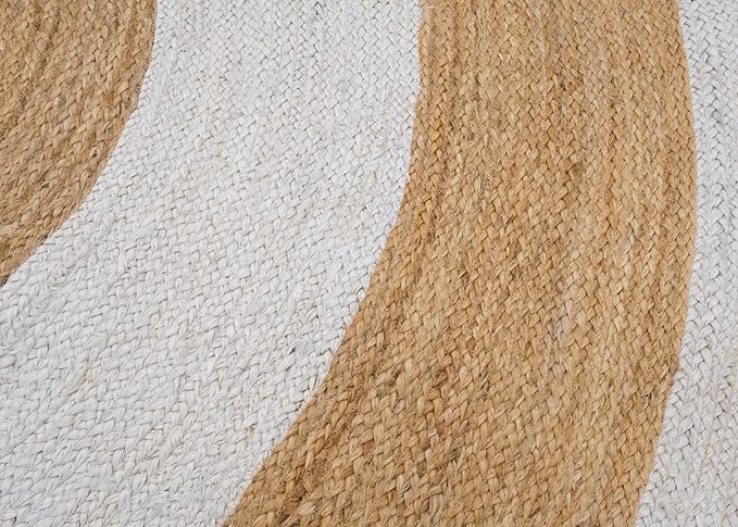 6x9 Oval Kilim Rug – Hand Braided Jute, Handmade Boho Style Rug, Solid White Beige, 0.27" Thick Flatweave Carpet for Bedroom, Living Room, Dining, Indoor Outdoor