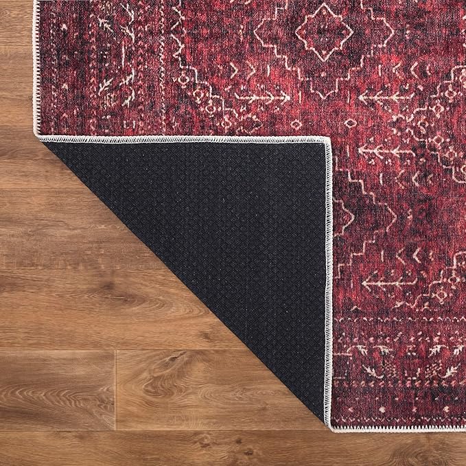 Bloom Rugs Washable Non-Slip 3' x 5' Rug - Dark Red Traditional Bordered Area Rug for Living Room, Bedroom, Dining Room, and Kitchen - Exact Size: 3' x 5'