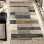 Superior Indoor Runner Rug, Jute Backed, Modern Geometric Patchwork Floor Decor for Bedroom, Office, Living Room, Entryway, Hardwood Floors, Rockwood Collection, 2' 7" x 10', Midnight Navy