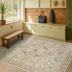 Washable Area Rugs 5x8 for Bedroom - Western Nature Rugs for Living Room, Dinning Room,Playroom, Guest Room with Boho Beige Neutral Botanical & Bird Pattern, Non Slip Stain Resistant Low Pile
