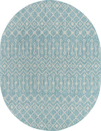 Unique Loom Outdoor Trellis Collection Area Rug - Tribal Trellis (7' 10" x 10' Oval, Aqua/ Ivory)