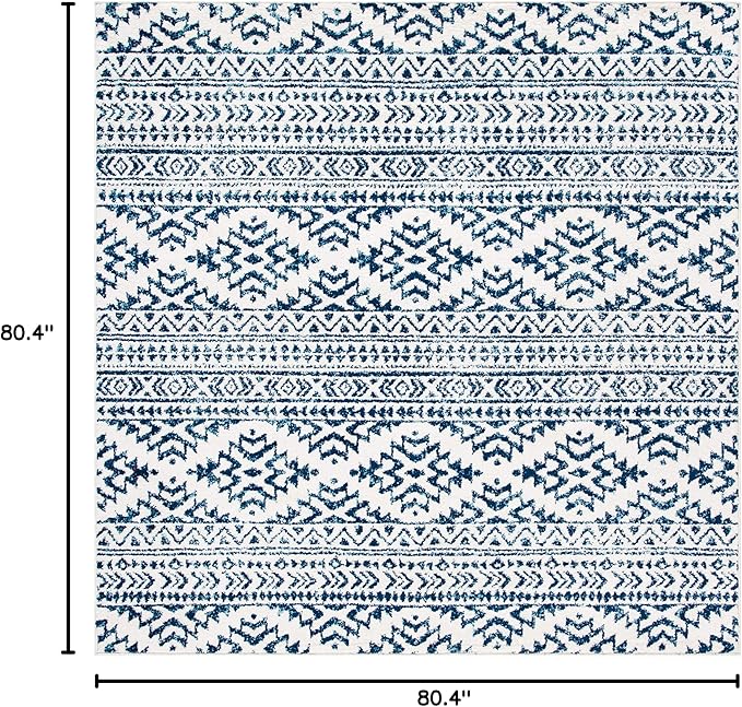 SAFAVIEH Tulum Collection Area Rug - 6'7" Square, Ivory & Navy, Moroccan Boho Tribal Design, Non-Shedding & Easy to Clean, Ideal for Living Room, Bedroom, Dining Space (TUL272D)