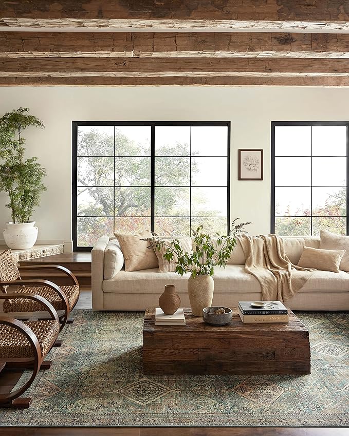 Loloi Magnolia Home by Joanna Gaines Sinclair Collection SIN-03 Turquoise/Multi 8'-6" x 11'-6", .25" Pile Height, Machine Washable, Area Rug
