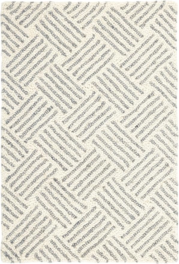Dash & Albert Layers Grey Hand Hooked Wool Rug, 6 X 9 Feet, Grey/Ivory Geometric Pattern