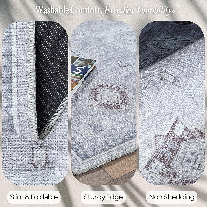 Turkish Rug. Washable Vintage Oriental Antique Inspired Traditional Doormat Small Modern Area Rugs Luxury Entryway Entry Bedroom Bathroom Kitchen (393VG, 2' x 3')