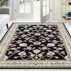 Superior Elegant Kingfield Collection Area Rug, 8mm Pile Height with Jute Backing, Classic Bordered Rug Design, Anti-Static, Water-Repellent Rugs, 5' x 8', Black