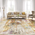 5x7 Area Rugs Living Room: Machine Washable Large Abstract Modern Soft Rug Stain Resistant Indoor Floor Non-Slip Accent Carpet for Bedroom Nursery Playroom Office Dining Room Dorm- Gold Colorful