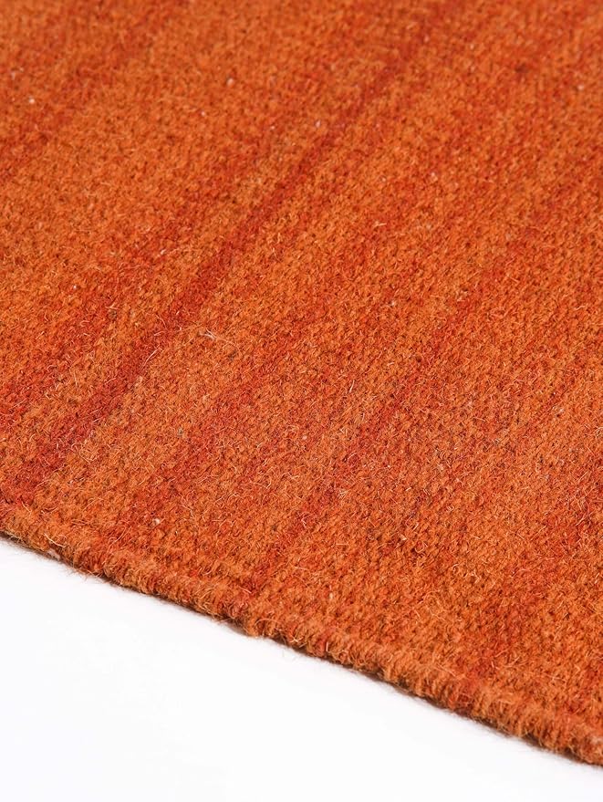 Rugsotic Carpets Hand Woven Flat Weave Kilim Wool 4'x6' Area Rug Solid Dark Orange D00111