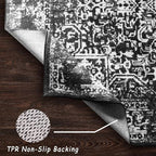 vivorug 4x6 Area Rugs, Stain Resistant Washable Rug for Living Room, Vintage-Inspired Black and White Rug