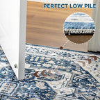 EnHomee 3x5 Washable Area Rugs for Bedroom, Boho Vintage Rugs, Foldable Area Rug for Dining Room, Non-Slip Soft Living Room Rug, Low Pile Large Carpet for Bathroom, Blue and White