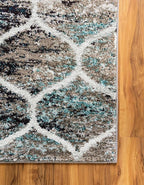 Rugs.com Lattice Frieze Collection Rug – 3' Square Blue Multi Medium Rug Perfect for Living Rooms, Kitchens, Entryways