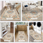 Enkor Area Soft Rugs 6x9 Washable Non Slip Boho Floor Rugs for Living Room Bedroom, Vintage Style Farmhouse Mat for Kitchen Entryway Orange & Beige