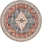 KOZYFLY Boho Round Rug 3 Ft Rugs for Entryway Washable Circle Rug Non Slip Doormat Rust/Orange/Blue Printed Faux Wool Vintage Round Entryway Rug Floor Carpet Round for Entrance, Bedroom