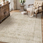 HUGEAR Retro Beige Area Rug 5x7 Machine Washable Living Room Rugs Distressed Vintage Floral Low Pile Carpet Bedroom Office Dining Room Laundry Room Non Slip Soft Lightweight