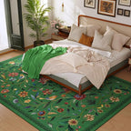 Vintage Medallion Floral 5x7 Area Rugs, Machine Washable Non-Slip, Low Pile Soft Carpet for Living Room, Bedroom, Dining Room, Farmhouse, Kids Playroom, Office | Green