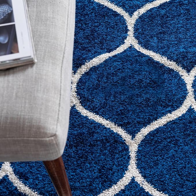 Rugs.com Lattice Frieze Collection Rug – 8' Square Navy Blue Medium Rug Perfect for Living Rooms, Kitchens, Entryways