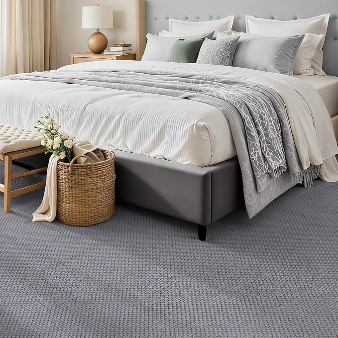 ANSSO Wool Rugs 8x10 for Living Room,80% Merino Wool and 20% Cotton Soft Tufted Area Rug with Cotton Non-Slip Backing,Large Area Rug for Bedroom Bedroom, Dining and Home Office (Dark Gray)