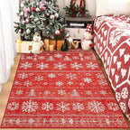Area Rug 4x6 Christmas Rugs, Machine Washable Boho Christmas Tree Snowflake Rug Non-Slip Soft Low Pile Holiday Indoor Rugs for Bedroom Kitchen Dining Room Office(Xmas Red, 4'x6')