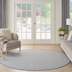 Nourison Home Courtyard Ivory Blue 6' x Round Area Rug - Easy Clean, Non Shedding, Bed Room, Living Room, Dining Room, Kitchen (6' x Round)