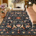 Moynesa Black Washable 8x10 Area Rugs for Living Room Bedroom Dining Room, Modern Transitional Aesthetic Floral Bird Medallion Carpet, Folk Art Home Decor Open Floor Areas Protection Non-Slip