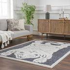 Hauteloom Tilos Moroccan Farmhouse Living Room Bedroom Nursery Shag Area Rug - Shaggy Carpet - Tiger Pattern - High Plush Pile - Dark Grey, Charcoal, Beige, Cream - 7'10" x 10'