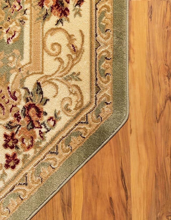 Rugs.com Chateau Collection Rug – 8' Octagon Green Medium Rug Perfect for Living Rooms, Kitchens, Entryways