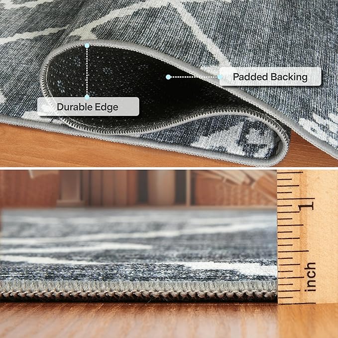 ReaLife Rugs Machine Washable Area Rug - Living Room Bedroom Bathroom Kitchen Entryway Office - Padded Low Pile Stain Resistant Premium - Moroccan Diamond Tribal - Jax - Gray 5' x 7'