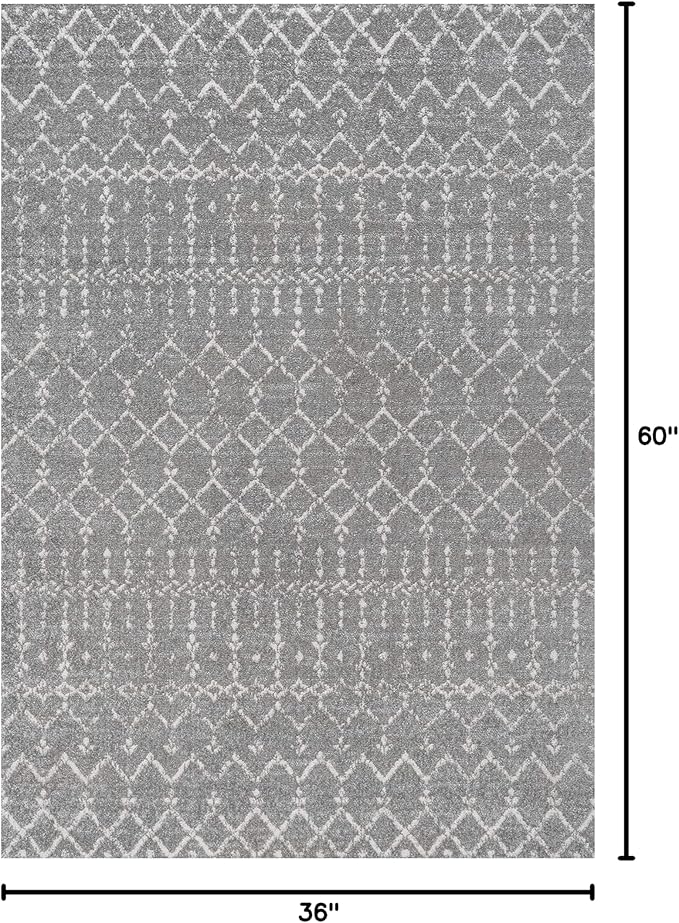 JONATHAN Y Boho Vintage Diamond Gray/Ivory Indoor Area Rug 3X5 ft, Moroccan Hype for Living Room, Bedroom, Kitchen, Office, Easy-Cleaning, High Traffic, Pet-Friendly, Non-Shedding (MOH101C-3)