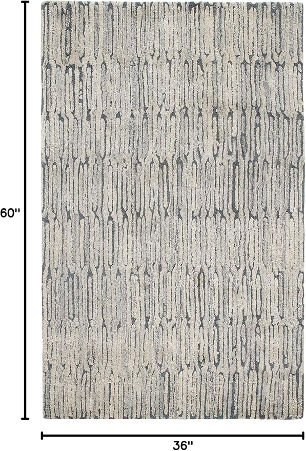 Dash and Albert Malone Everglade Hand Tufted Wool Rug, 3 X 5 Feet, Blue Graphic Pattern - Premium Luxury Hotel Quality Soft Breathable Hypoallergenic Machine Washable Easy Care All Season