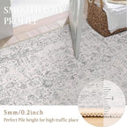 Grey Round Area Rug 8ft Entryway Door Mat Small Circle 8x8 Kitchen Vintage Carpet Non Slip Indoor Bedroom Washable Distressed Floral Retro Accent Throw Rug Office Bathroom
