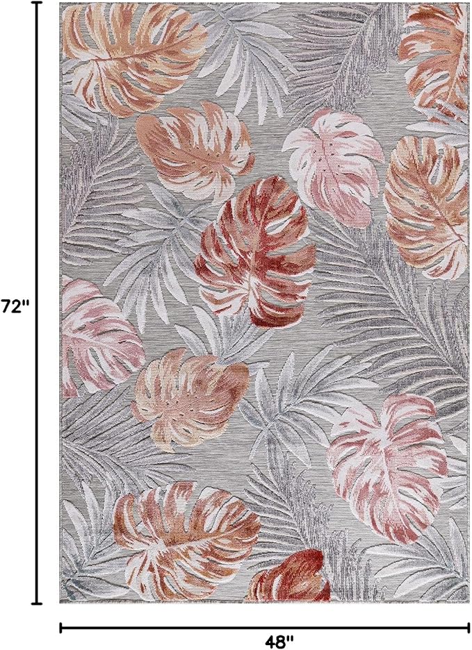 CAMILSON Indoor Outdoor Rug, Multi 4x6 Leaf Tropical Botanical Area Rugs for Indoor and Outdoor patios, Easy-Cleaning Non-Shedding Living Room, Garden and Kitchen Washable Outside Carpet (4 x 6)
