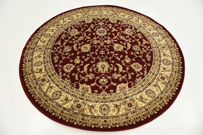 Unique Loom Voyage Collection Traditional Oriental Classic Intricate Design Area Rug (6' 0 x 6' 0 Round, Red/Gold)