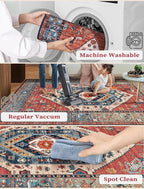 SERISSA Runner Rug for Hallways, 2'6"x14' Washable Non Slip Kitchen Runner Rug, Extra Long Boho Rug Ultra Soft Vintage Rust Print Floor Carpet for Bedroom Hallway Entryway Bathroom Laundry Room