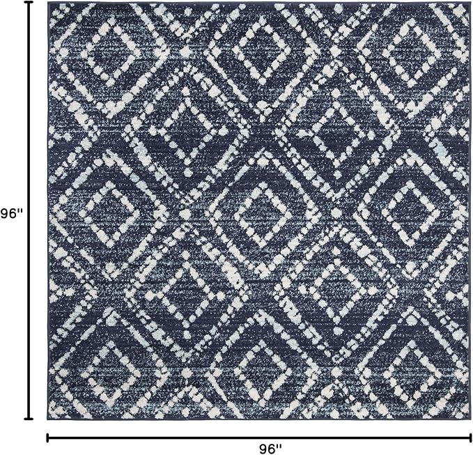 SAFAVIEH Adirondack Collection Area Rug - 8' Square, Navy & Ivory, Modern Diamond Distressed Design, Non-Shedding & Easy Care, Ideal for High Traffic Areas in Living Room, Bedroom (ADR131N)