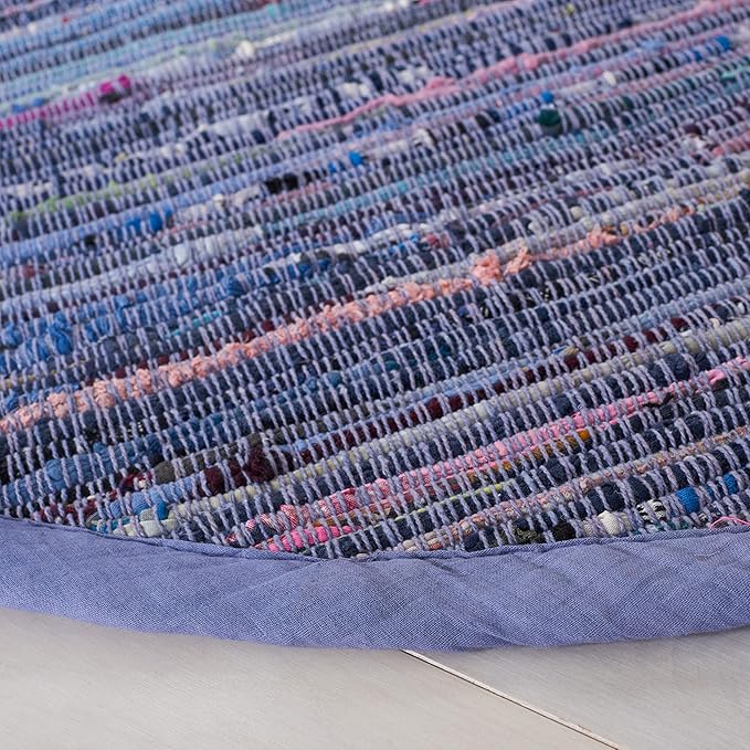 SAFAVIEH Rag Rug Collection 4' Round Purple / Multi RAR121D Handmade Boho Stripe Cotton Area Rug